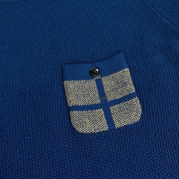 Minkas fall navy plaid long sleeve cashmere blend sweater L - Picture 4 of 12